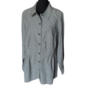 Isaac Mizrahi Live Gray Peplum Button Front Tunic Shirt 2X 100% Cotton Chambray‎